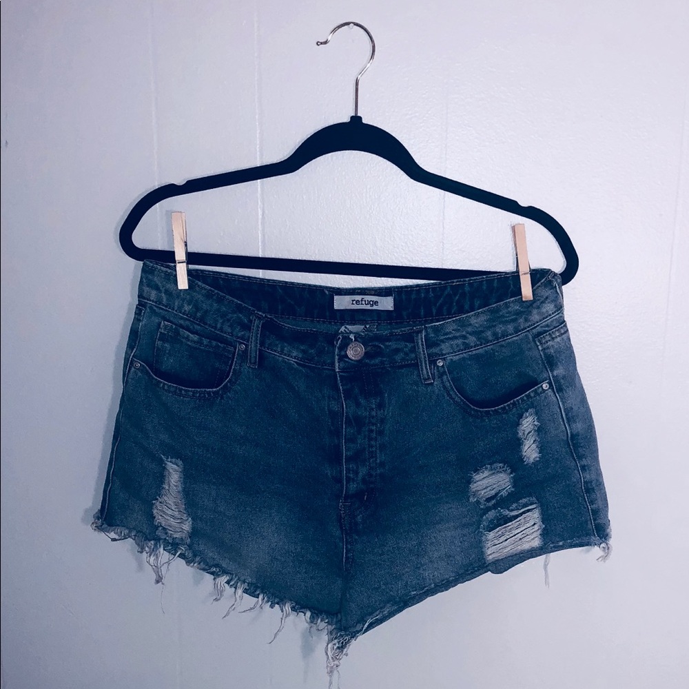 Destructed denim jean shorts